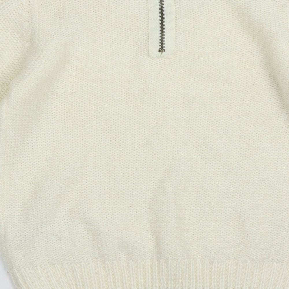 Generation New Look Girls White Crew Neck Geometric Acrylic Pullover Jumper Size 12-13 Years  Zip