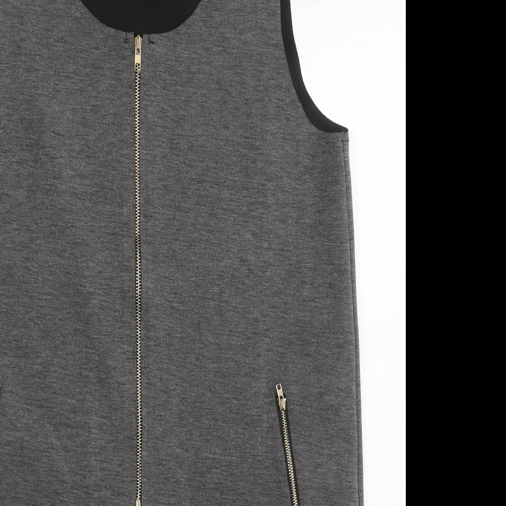 By Swan Womens Grey  Cotton A-Line  Size M  Scoop Neck Zip