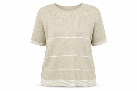 Front view of Bonmarché women’s beige round neck acrylic jumper, size M
