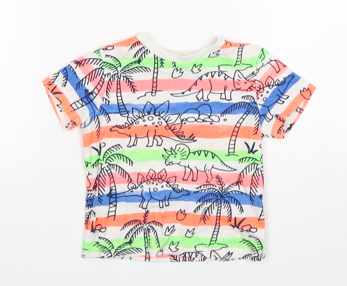 F&F Boys Multicoloured Striped Cotton Basic T-Shirt Size 12-18 Months Round Neck  - Dinosaurs