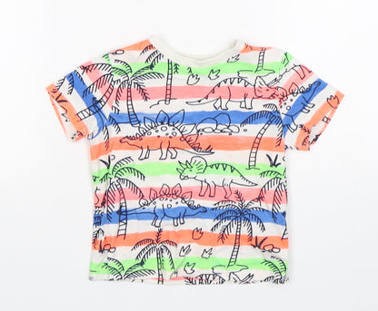 F&F Boys Multicoloured Striped Cotton Basic T-Shirt Size 12-18 Months Round Neck  - Dinosaurs