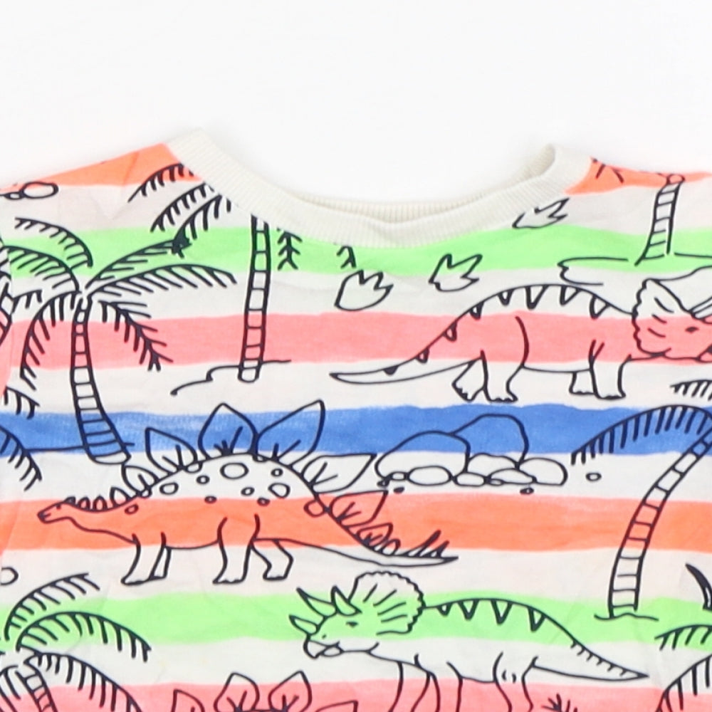 F&F Boys Multicoloured Striped Cotton Basic T-Shirt Size 12-18 Months Round Neck  - Dinosaurs