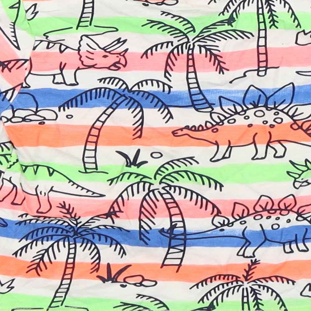 F&F Boys Multicoloured Striped Cotton Basic T-Shirt Size 12-18 Months Round Neck  - Dinosaurs
