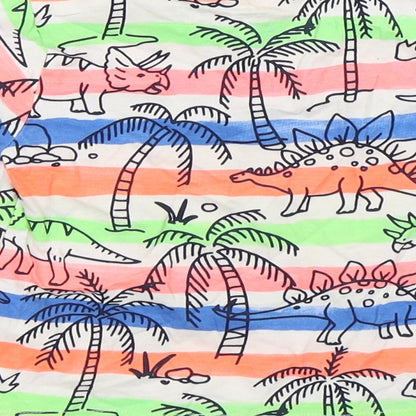 F&F Boys Multicoloured Striped Cotton Basic T-Shirt Size 12-18 Months Round Neck  - Dinosaurs