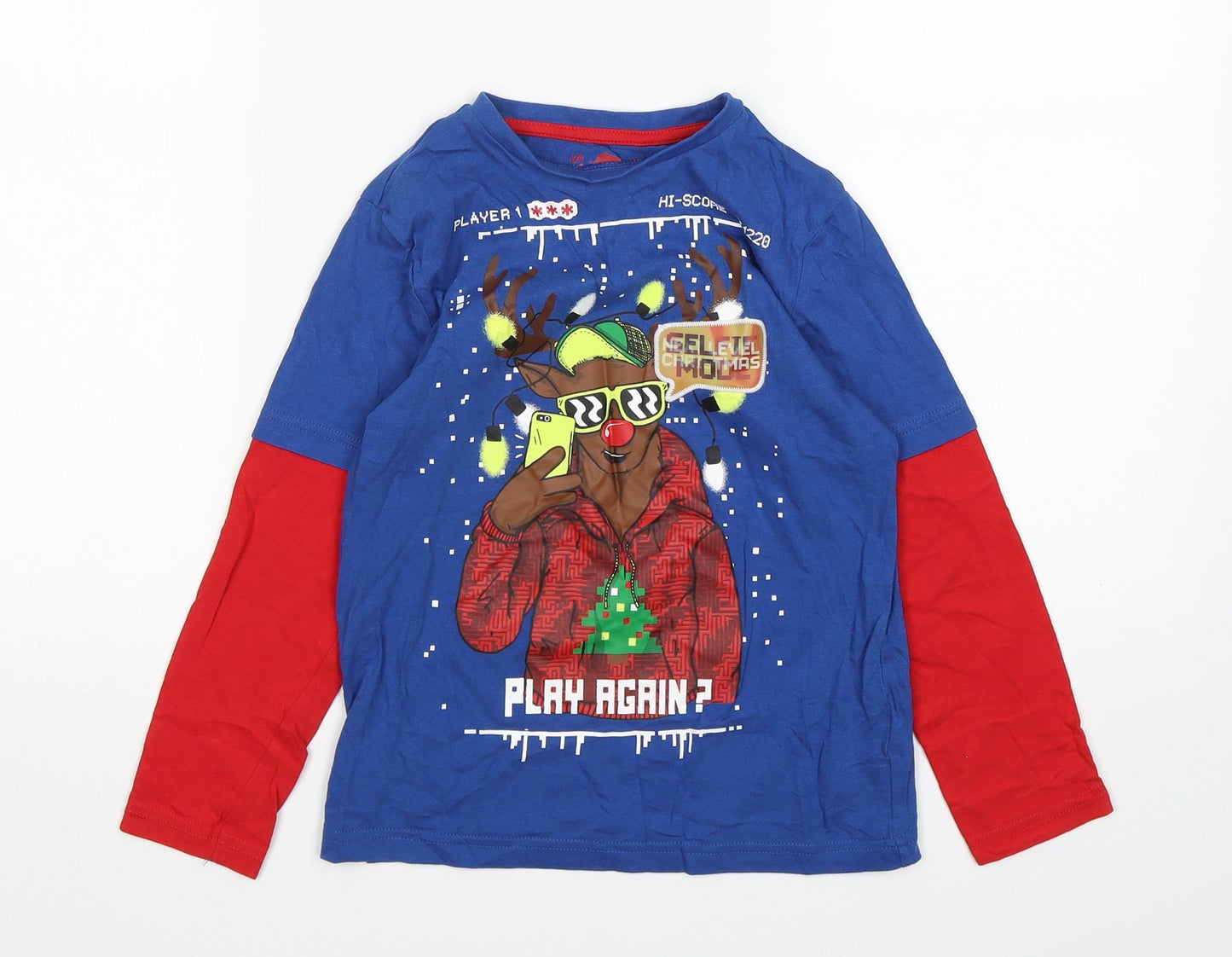 F&F Boys Multicoloured  Cotton Basic T-Shirt Size 6-7 Years Round Neck  - Christmas