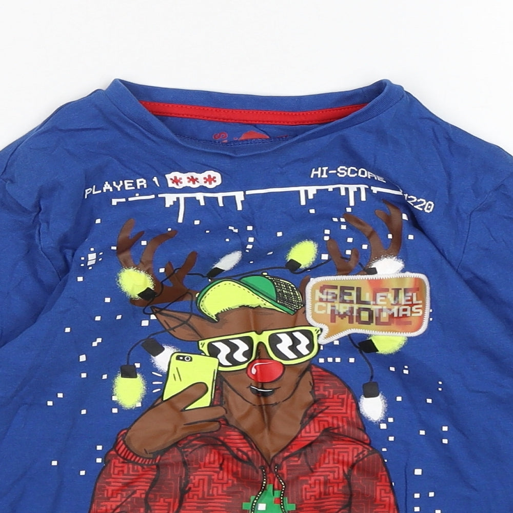 F&F Boys Multicoloured  Cotton Basic T-Shirt Size 6-7 Years Round Neck  - Christmas