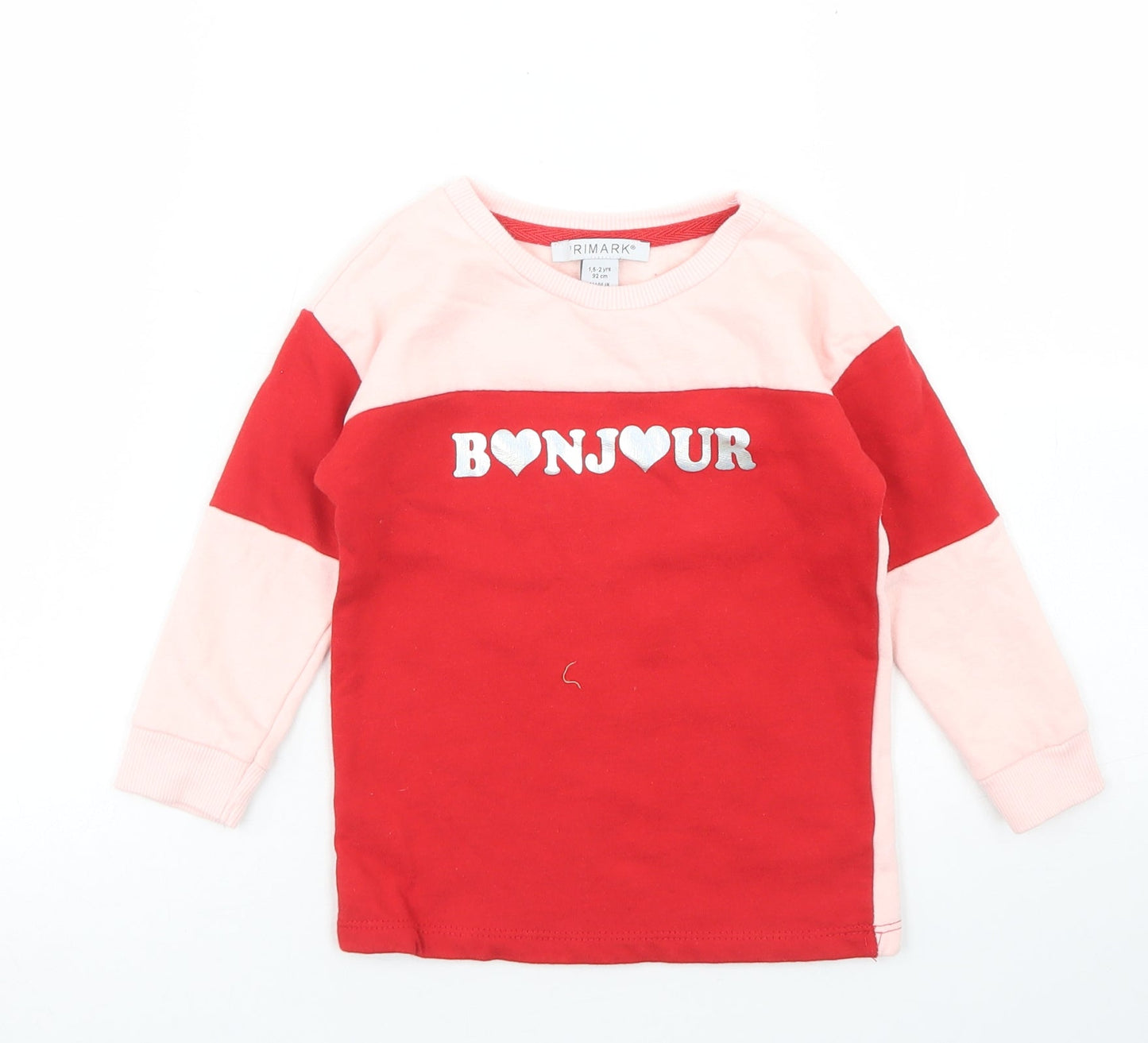 Primark Girls Pink Colourblock Cotton Pullover T-Shirt Size 18-24 Months Crew Neck