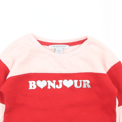 Primark Girls Pink Colourblock Cotton Pullover T-Shirt Size 18-24 Months Crew Neck
