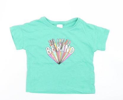 NEXT Girls Green  Cotton Basic T-Shirt Size 9-12 Months Crew Neck
