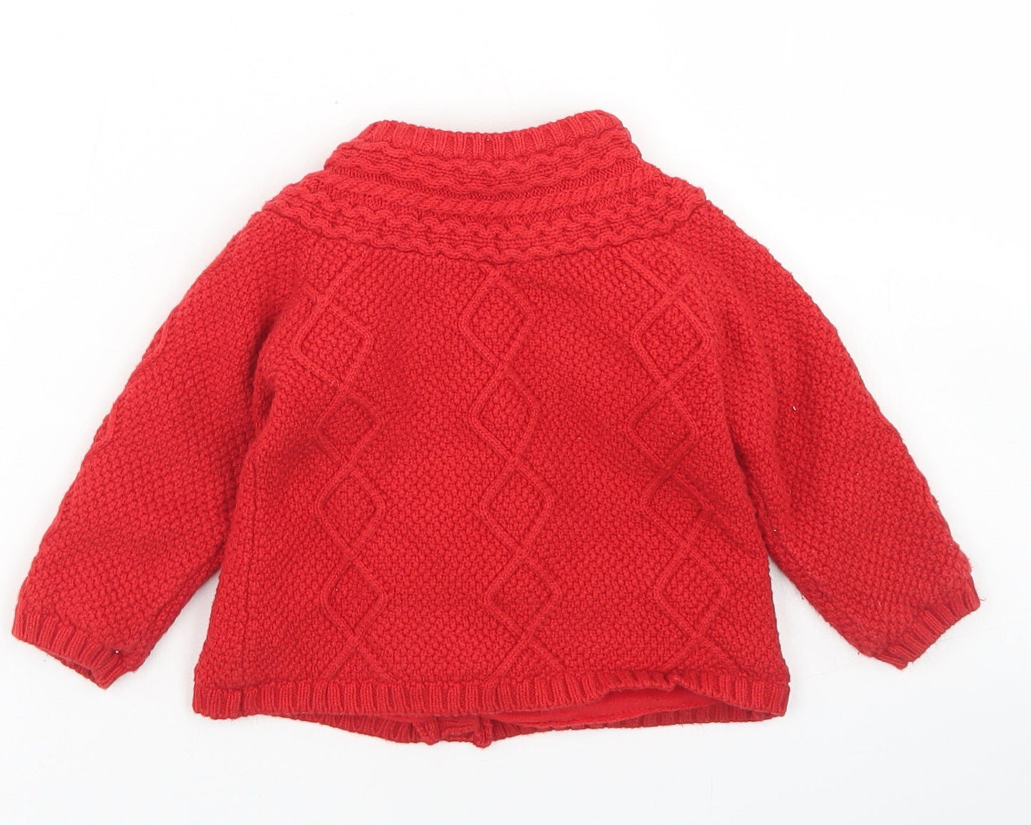 TU Girls Red  Cotton Cardigan Jumper Size 6-9 Months  Button - Fleece Lining