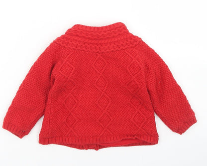TU Girls Red  Cotton Cardigan Jumper Size 6-9 Months  Button - Fleece Lining