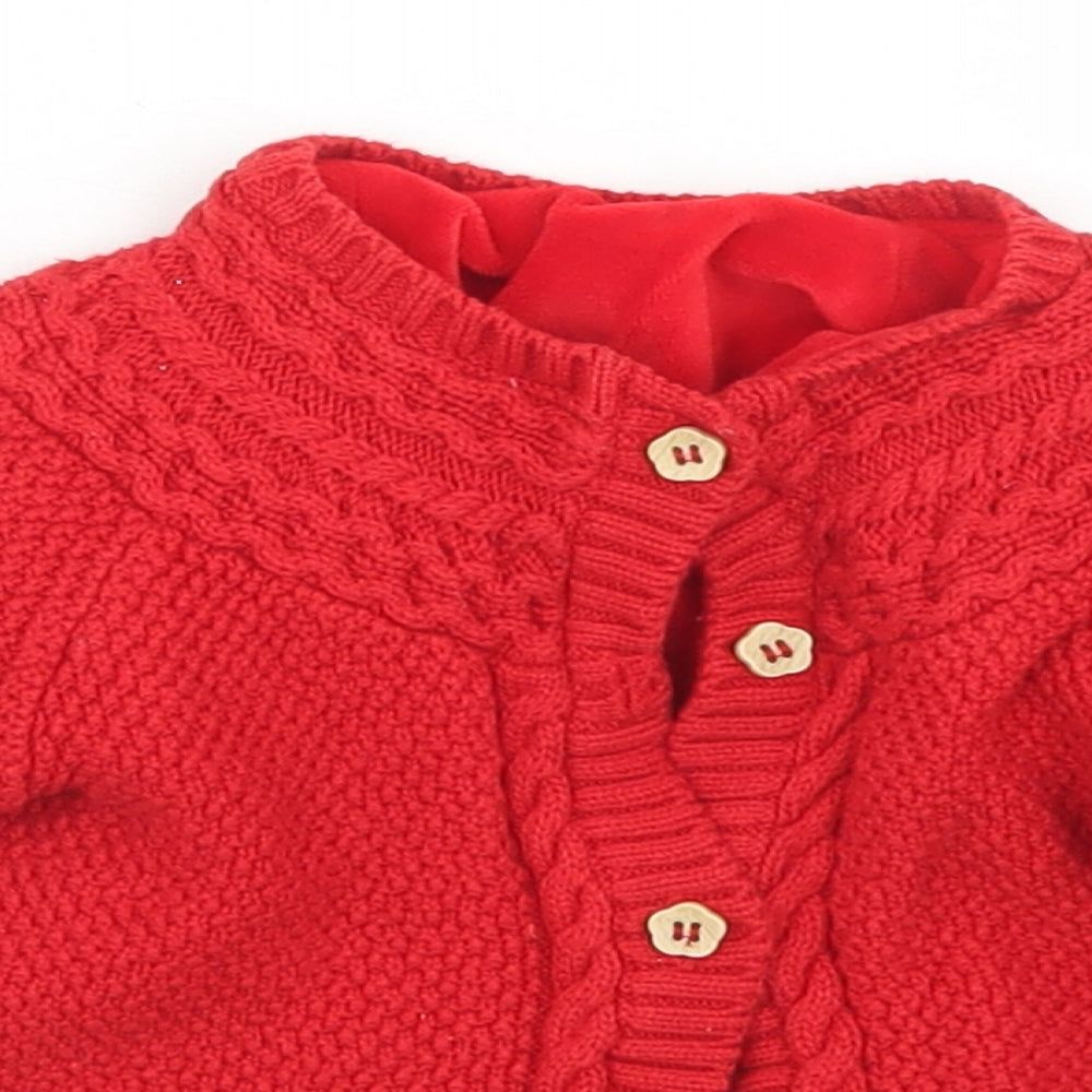 TU Girls Red  Cotton Cardigan Jumper Size 6-9 Months  Button - Fleece Lining
