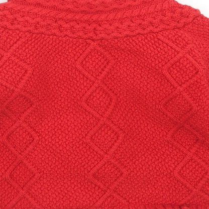 TU Girls Red  Cotton Cardigan Jumper Size 6-9 Months  Button - Fleece Lining