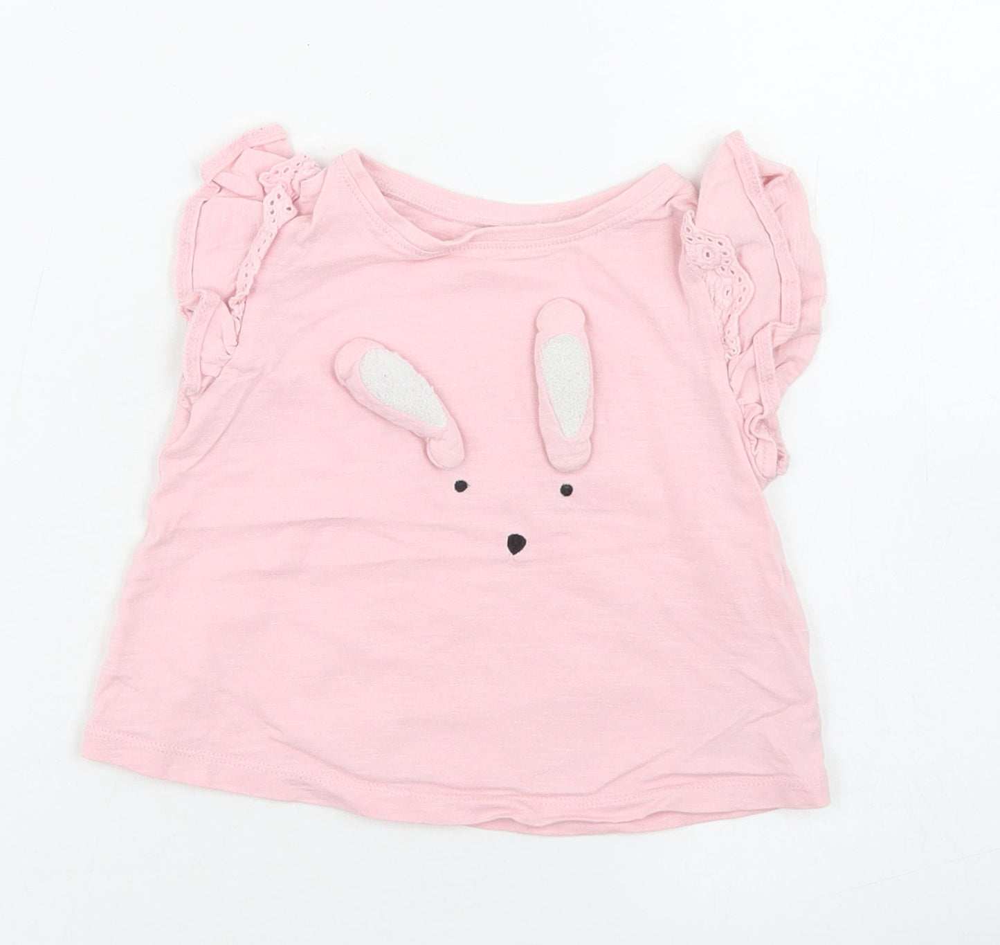 NEXT Girls Pink  Cotton Basic T-Shirt Size 9-12 Months Crew Neck  - rabbit