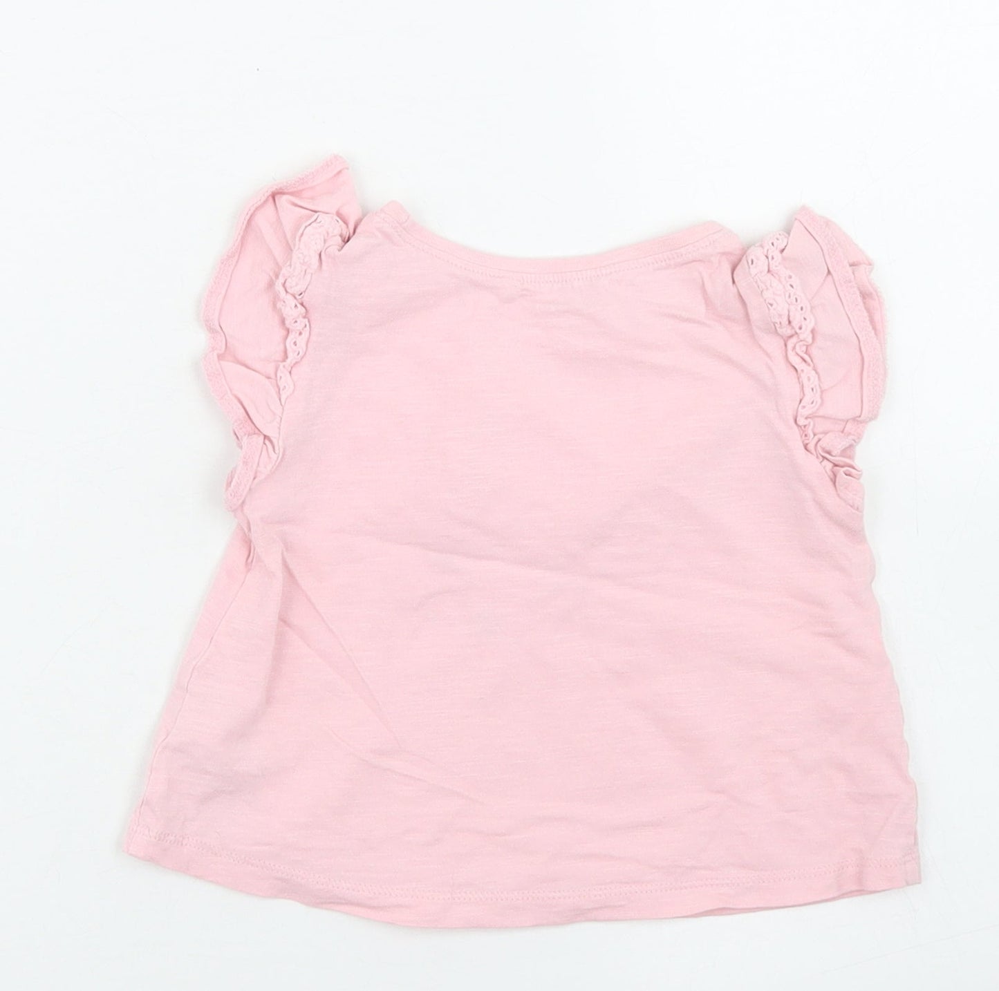 NEXT Girls Pink  Cotton Basic T-Shirt Size 9-12 Months Crew Neck  - rabbit