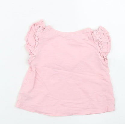 NEXT Girls Pink  Cotton Basic T-Shirt Size 9-12 Months Crew Neck  - rabbit