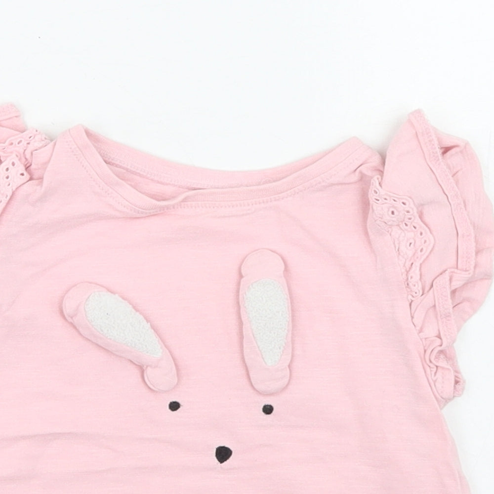 NEXT Girls Pink  Cotton Basic T-Shirt Size 9-12 Months Crew Neck  - rabbit