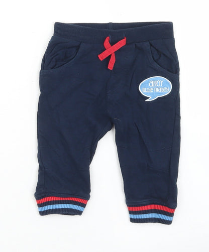 Crafted Boys Blue  Cotton Jogger Trousers Size 9-12 Months  Drawstring