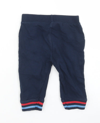 Crafted Boys Blue  Cotton Jogger Trousers Size 9-12 Months  Drawstring