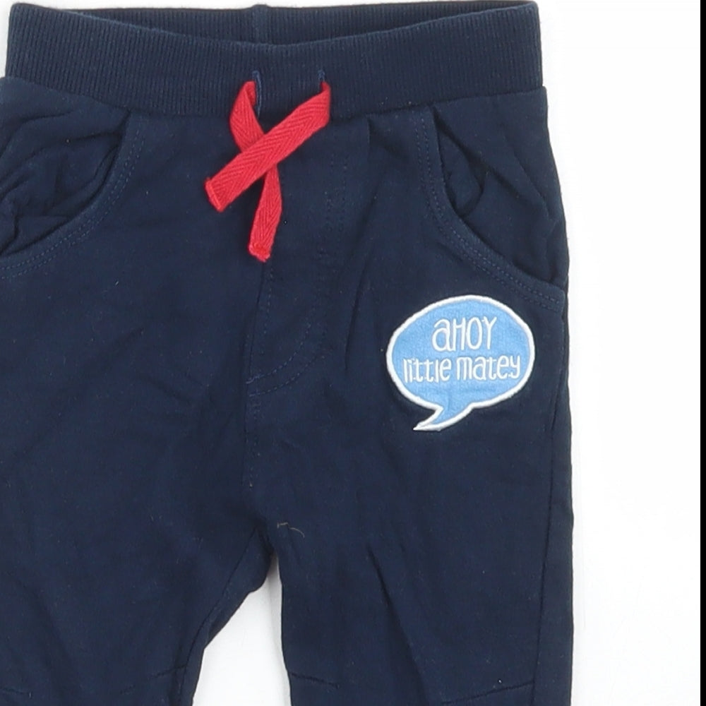 Crafted Boys Blue  Cotton Jogger Trousers Size 9-12 Months  Drawstring