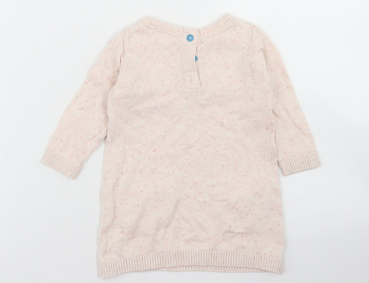 M&Co Girls Beige Fair Isle Cotton Jumper Dress  Size 3-6 Months  Crew Neck Button