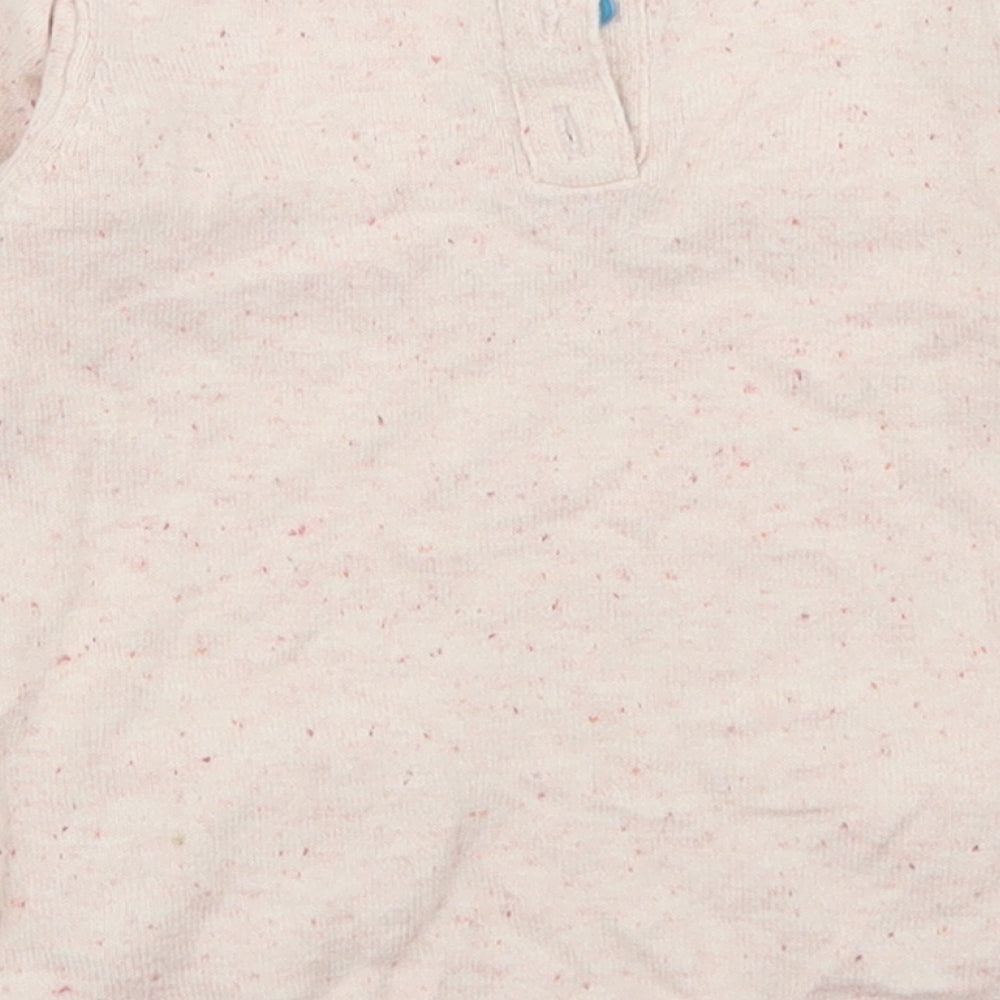 M&Co Girls Beige Fair Isle Cotton Jumper Dress  Size 3-6 Months  Crew Neck Button