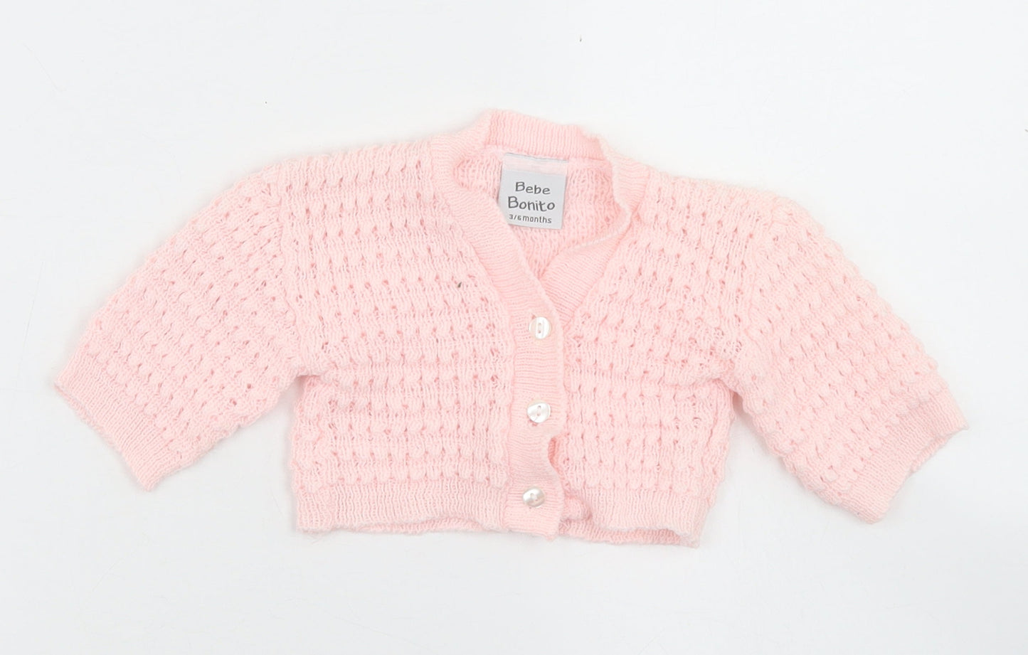 Bebe Bonito Girls Pink  Acrylic Cardigan Jumper Size 3-6 Months  Button