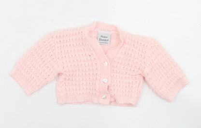 Bebe Bonito Girls Pink  Acrylic Cardigan Jumper Size 3-6 Months  Button