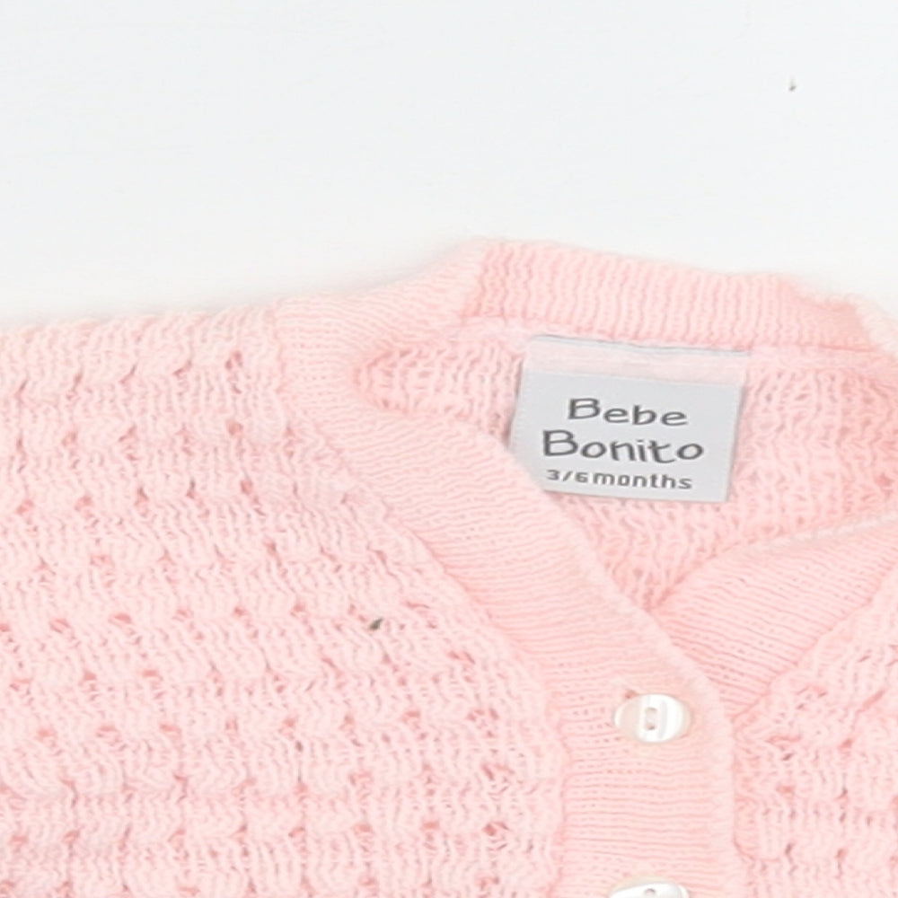 Bebe Bonito Girls Pink  Acrylic Cardigan Jumper Size 3-6 Months  Button