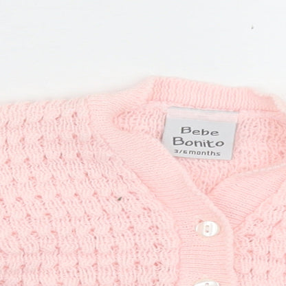 Bebe Bonito Girls Pink  Acrylic Cardigan Jumper Size 3-6 Months  Button