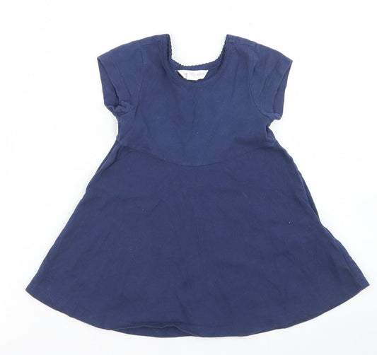 Pumpkin Patch Girls Blue  Cotton Skater Dress  Size 3-6 Months  Crew Neck