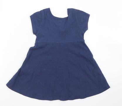 Pumpkin Patch Girls Blue  Cotton Skater Dress  Size 3-6 Months  Crew Neck