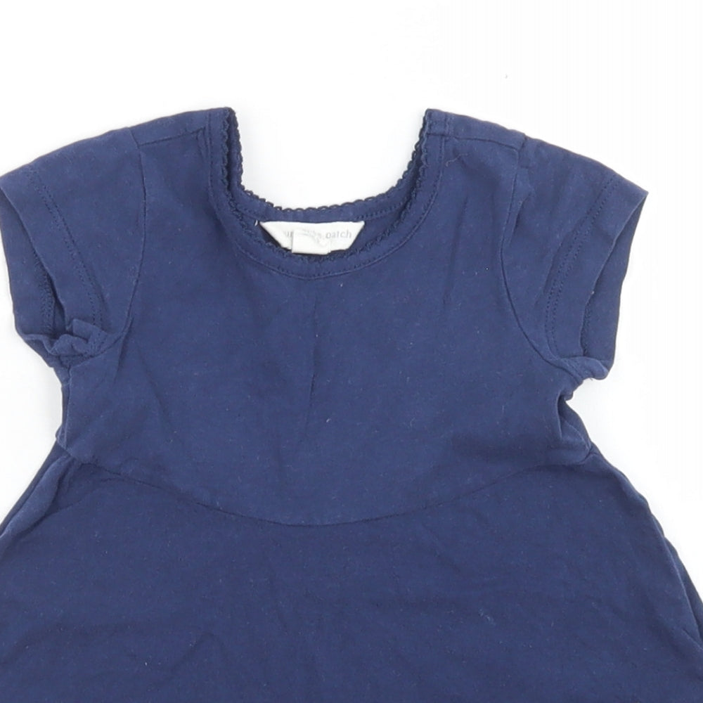 Pumpkin Patch Girls Blue  Cotton Skater Dress  Size 3-6 Months  Crew Neck