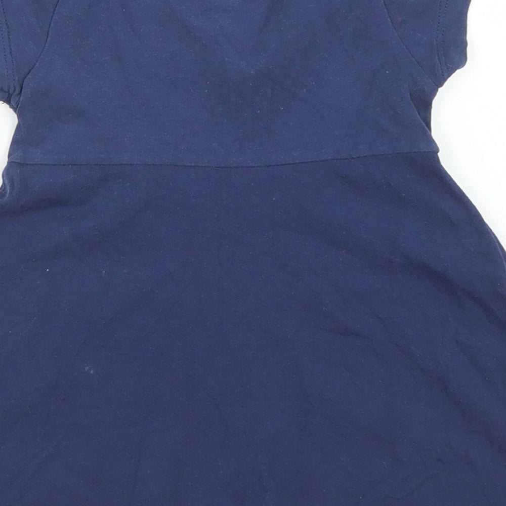 Pumpkin Patch Girls Blue  Cotton Skater Dress  Size 3-6 Months  Crew Neck