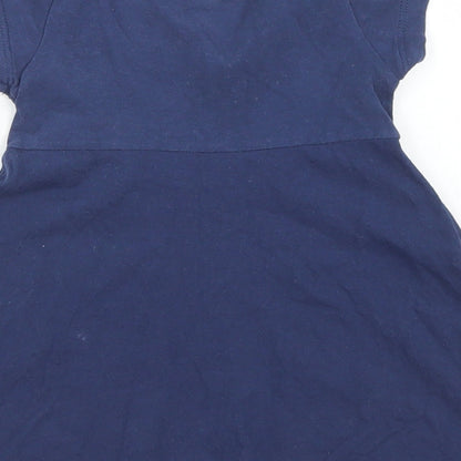Pumpkin Patch Girls Blue  Cotton Skater Dress  Size 3-6 Months  Crew Neck