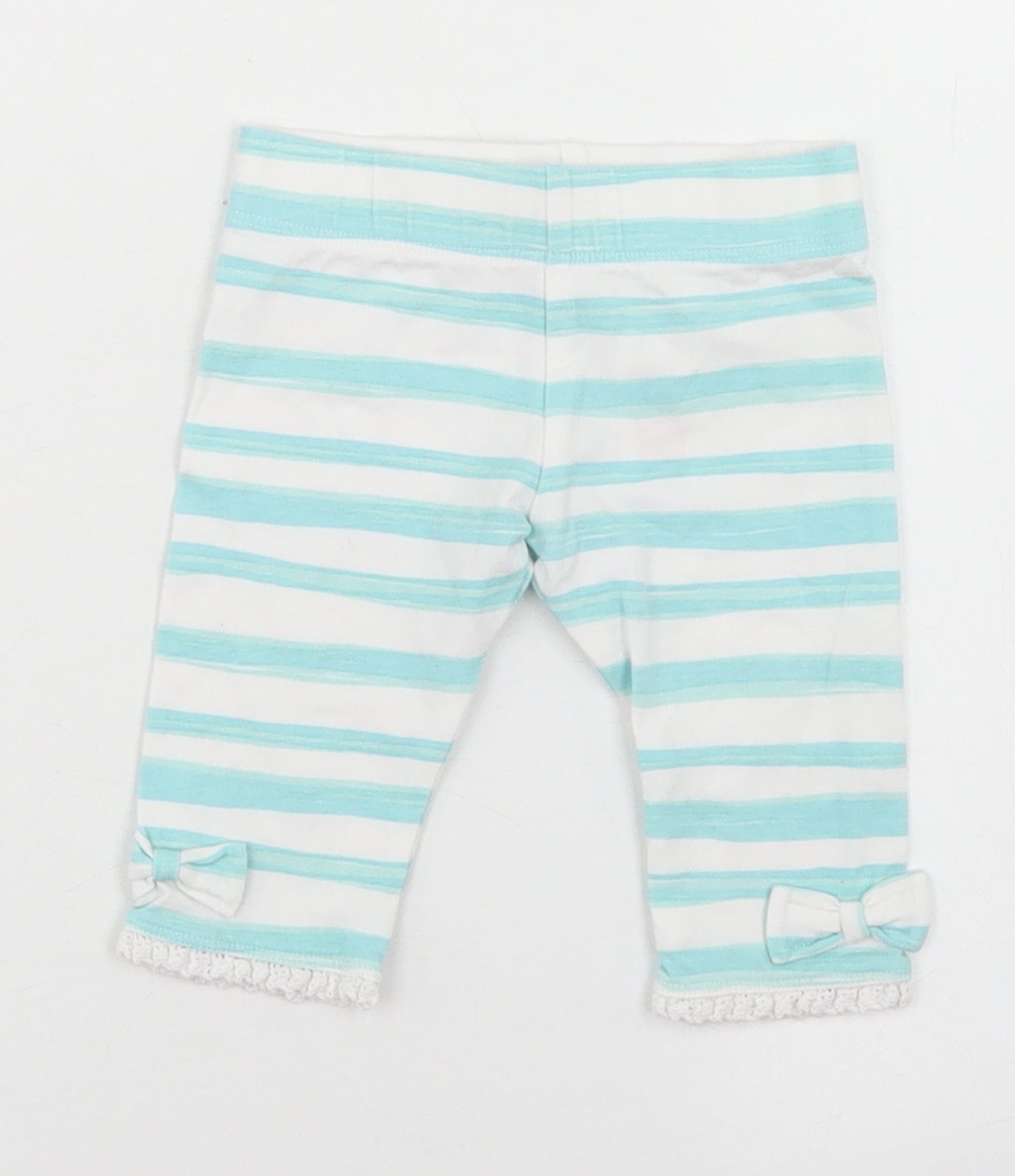 Disney Baby Girls Blue Striped Cotton Capri Leggings Size 0-3 Months