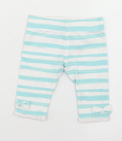 Disney Baby Girls Blue Striped Cotton Capri Leggings Size 0-3 Months