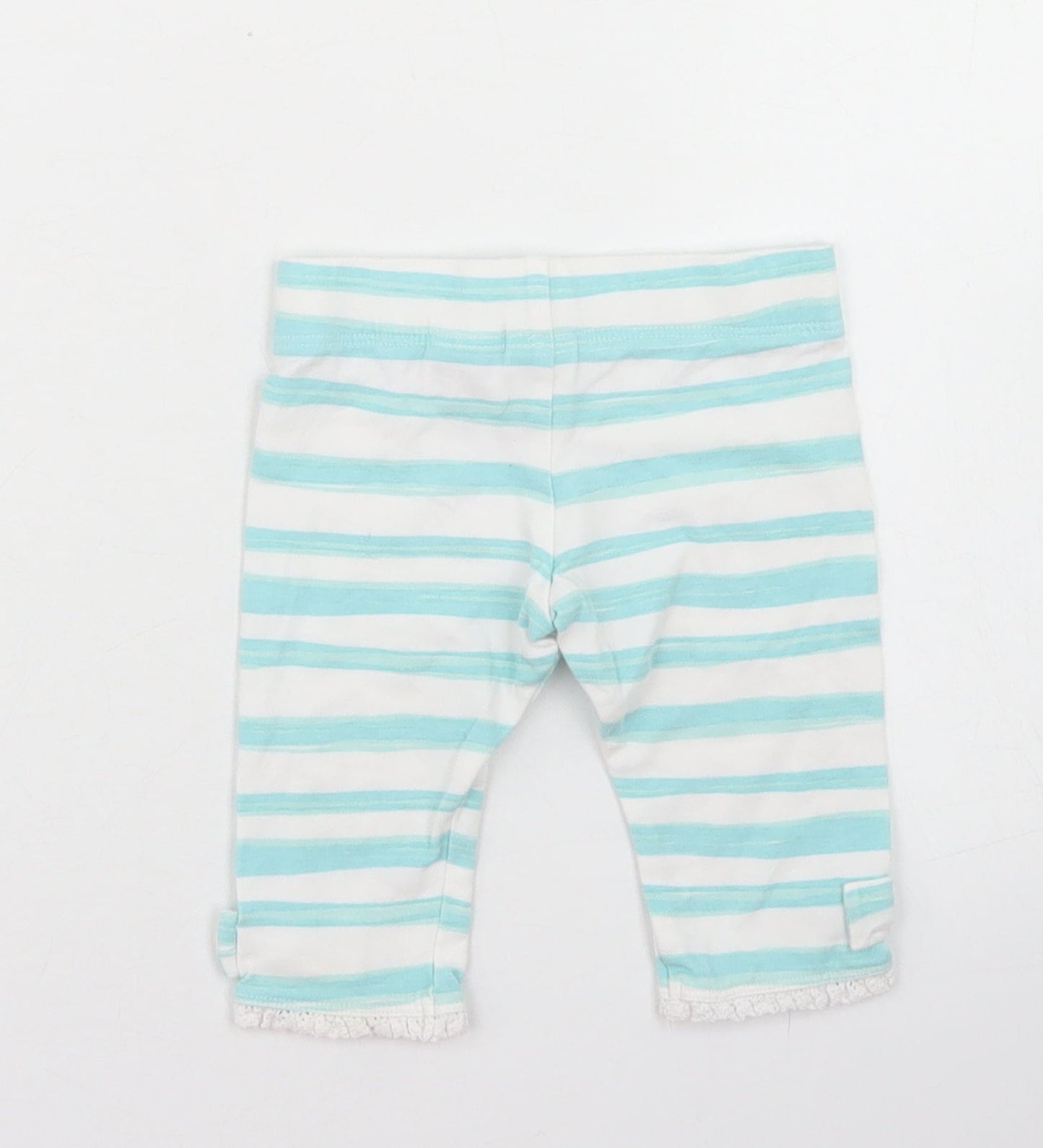 Disney Baby Girls Blue Striped Cotton Capri Leggings Size 0-3 Months