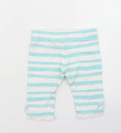 Disney Baby Girls Blue Striped Cotton Capri Leggings Size 0-3 Months