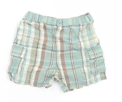 George Boys Blue Plaid Cotton Cropped Trousers Size 3-6 Months  Button