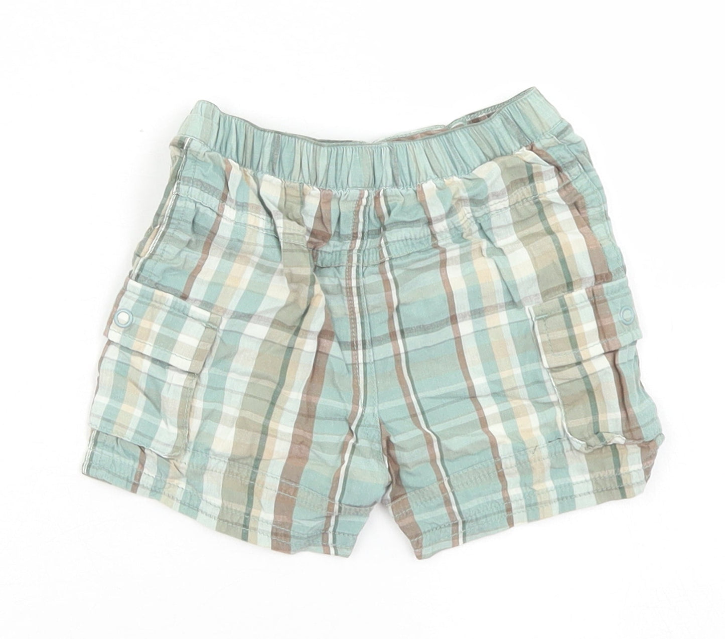 George Boys Blue Plaid Cotton Cropped Trousers Size 3-6 Months  Button
