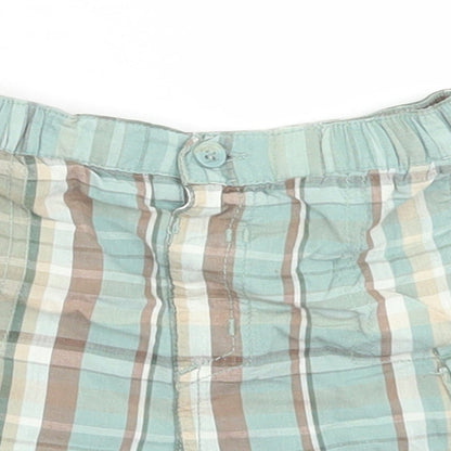 George Boys Blue Plaid Cotton Cropped Trousers Size 3-6 Months  Button