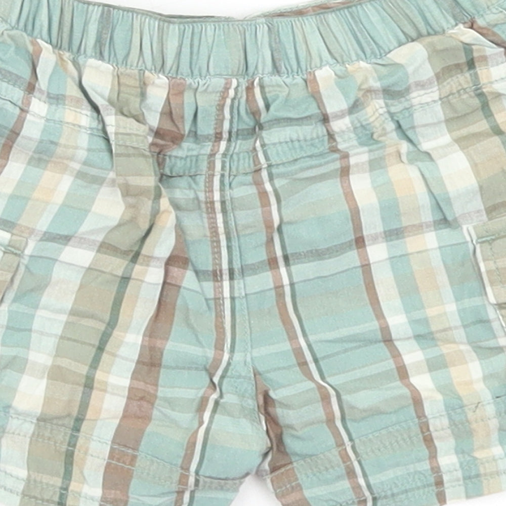 George Boys Blue Plaid Cotton Cropped Trousers Size 3-6 Months  Button
