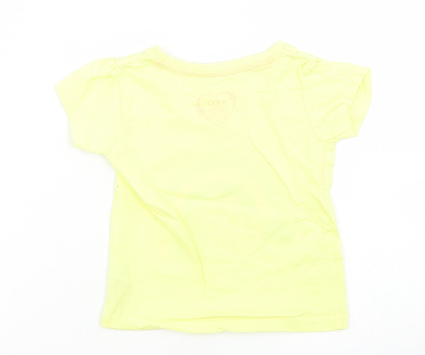 Primark Girls Yellow  Cotton Basic T-Shirt Size 9-12 Months Crew Neck  - Rainbow