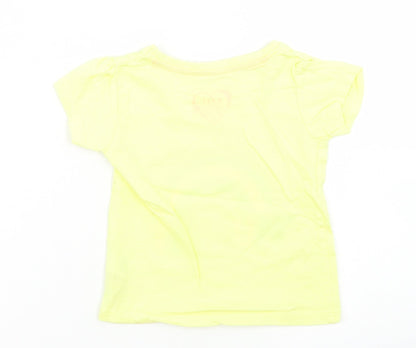Primark Girls Yellow  Cotton Basic T-Shirt Size 9-12 Months Crew Neck  - Rainbow
