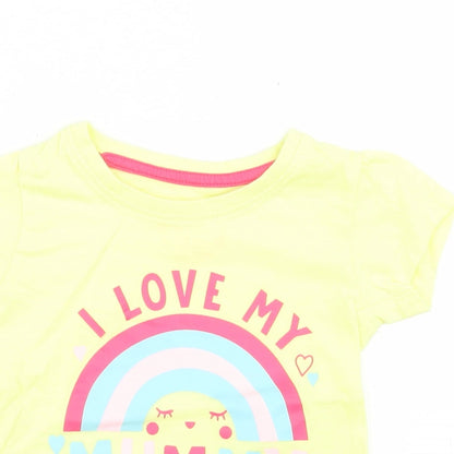 Primark Girls Yellow  Cotton Basic T-Shirt Size 9-12 Months Crew Neck  - Rainbow