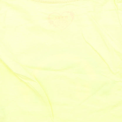 Primark Girls Yellow  Cotton Basic T-Shirt Size 9-12 Months Crew Neck  - Rainbow