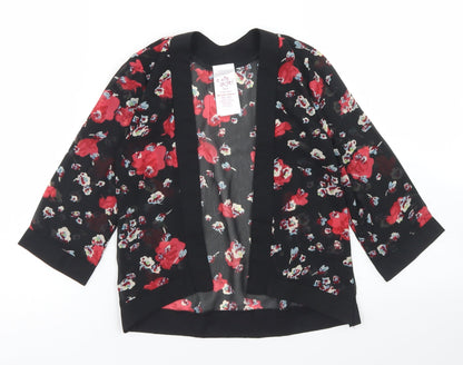 E-vie Angel Girls Black Floral Polyester Kimono Blouse Size 3 Years Round Neck