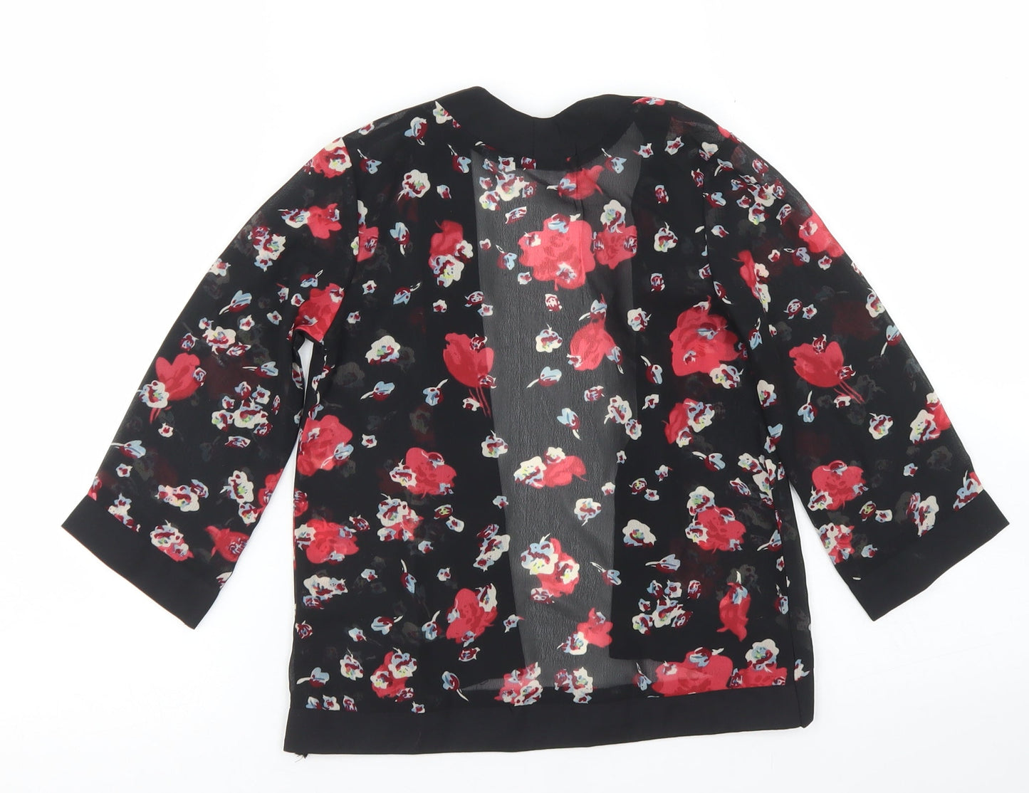 E-vie Angel Girls Black Floral Polyester Kimono Blouse Size 3 Years Round Neck