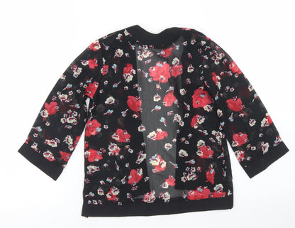 E-vie Angel Girls Black Floral Polyester Kimono Blouse Size 3 Years Round Neck